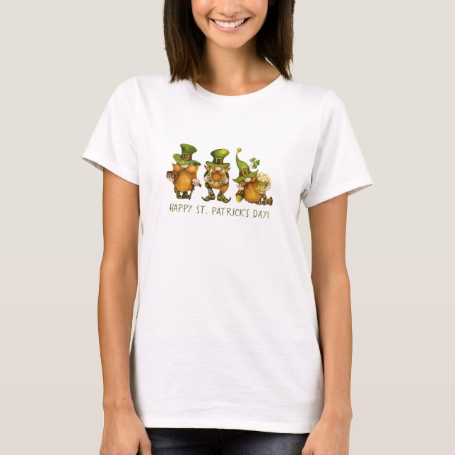 Camiseta Feliz Dia de São Patrício dos Gnomos Irlandeses (Frente)