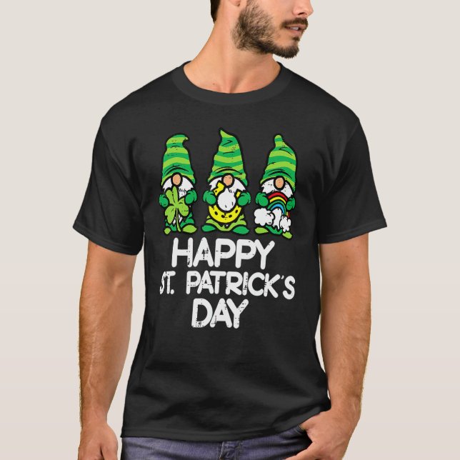 Camiseta Feliz Dia de São Patrício Gnomos Santo Paddys Patt (Frente)