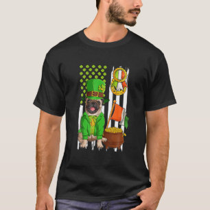 Camiseta Feliz Dia de São Patrício Irlandês Pug Dog Em L