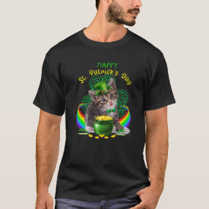 Camiseta Feliz Dia de São Patrício Kitten Leprechaun Hat