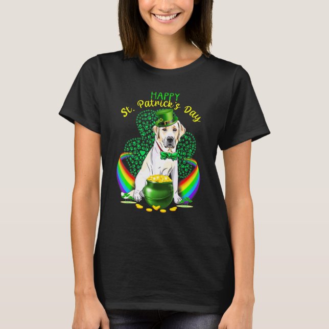 Camiseta Feliz Dia de São Patrício Labrador Leprechaun Hat  (Frente)