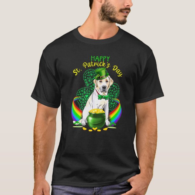 Camiseta Feliz Dia de São Patrício Labrador Leprechaun Hat  (Frente)