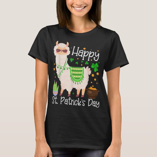 Camiseta Feliz Dia de São Patrício Lama Pai Mãe Garota (Frente)