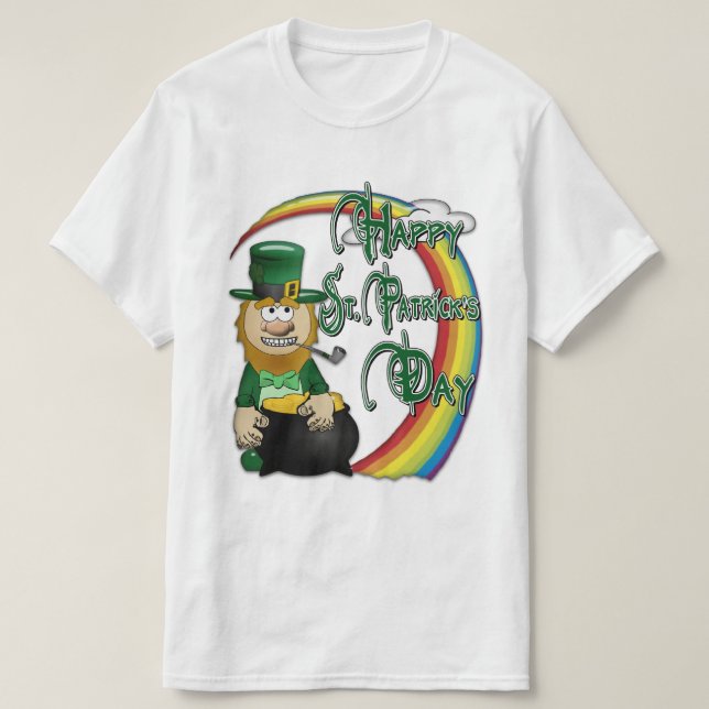 Camiseta Feliz Dia de São Patrício Leprechaun (Frente do Design)