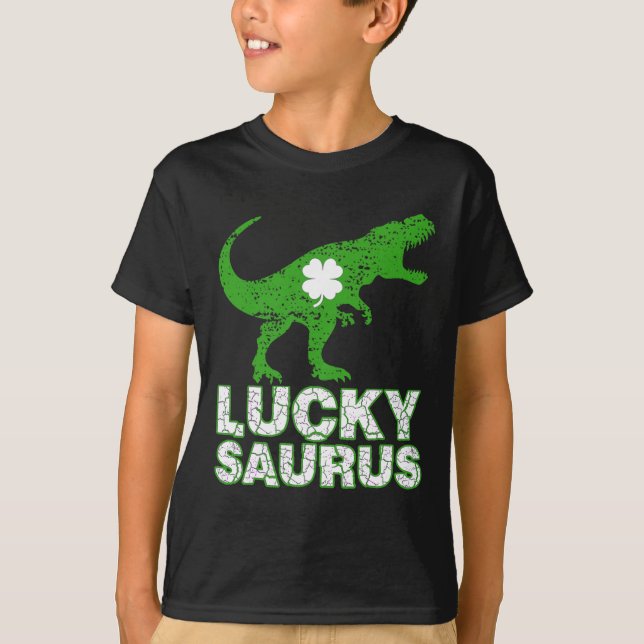 Camiseta Feliz Dia de São Patrício Luckysaurus Dinossauro S (Frente)