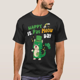 Camiseta Feliz Dia de São Patrício Meow Dia de Sorte Trevo