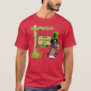 Camiseta Feliz Dia de São Patrício Negro Leprechaun Shamro