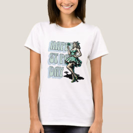 Camiseta Feliz Dia de São Patrício Pinup Girl com Shamrock