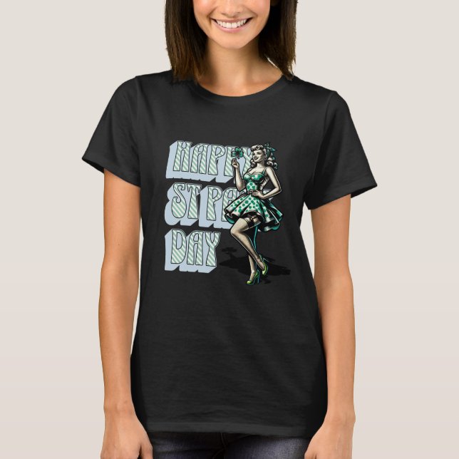 Camiseta Feliz Dia de São Patrício Pinup Girl com Shamrock (Frente)
