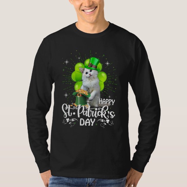 Camiseta Feliz Dia de São Patrício Ragdoll Cat Shamrock Sor (Frente)