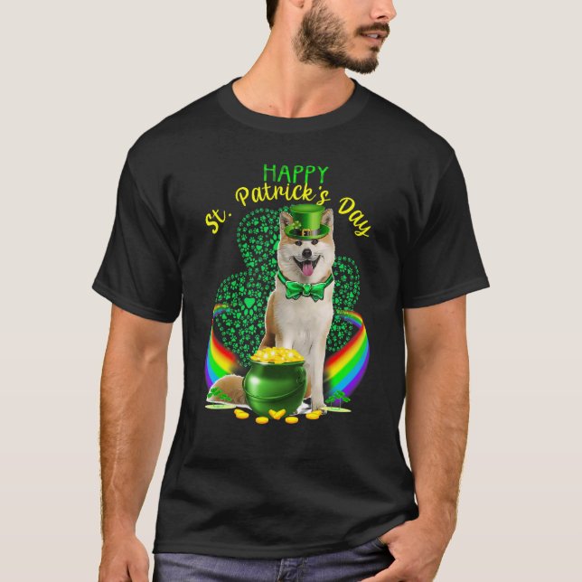 Camiseta Feliz Dia de São Patrício Shiba Inu Leprechaun Hat (Frente)