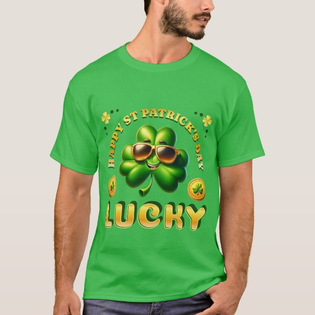 Camiseta Feliz Dia de São Patrício, Sortudo, Moedas irlande (Frente)
