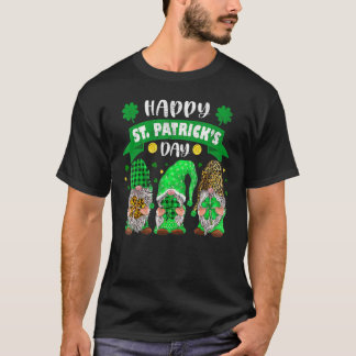 Camiseta Feliz Dia de São Patrício Três Gnomo Shamrock Lepa