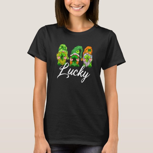 Camiseta Feliz Dia de São Patrício Três Gnomos Lucky Green  (Frente)