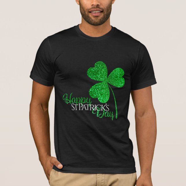 Camiseta Feliz Dia de São Patrício Trevo Brilhante Verde (Frente)