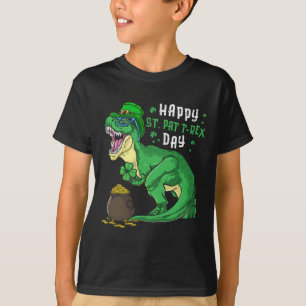 Camiseta Feliz Dia de São Patrício Trex Dino para Criança