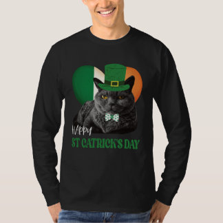 Camiseta Feliz Dia de St Catrick St Patrick Gato Bandeira I