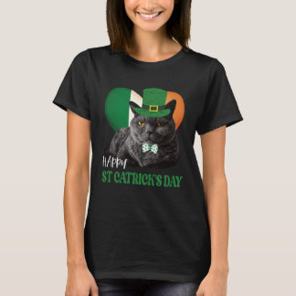 Camiseta Feliz Dia de St Catrick St Patrick Gato Bandeira I