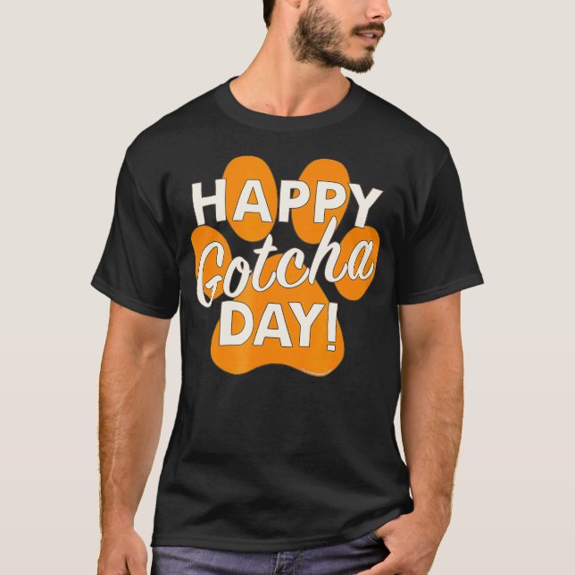 Camiseta Feliz Dia do Apanhol Laranja Pata Impressa Animal (Frente)