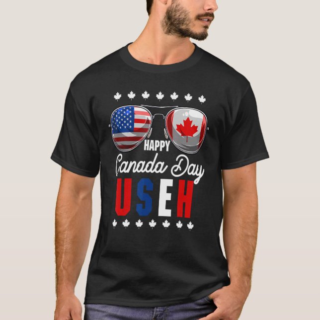 Camiseta Feliz Dia do Canadá com os Óculos de Bandeira do C (Frente)