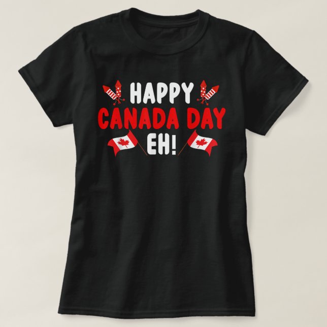 Camiseta Feliz Dia do Canadá Eh Mapeando Folha do Canadá Ba (Frente do Design)