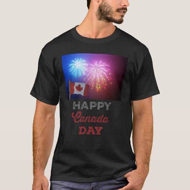 Camiseta Feliz Dia do Canadá Sinalizador e Fireworks (Frente)