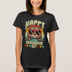 Camiseta Feliz Dia do Groundhog 2025 Marmota Retro Engraçad