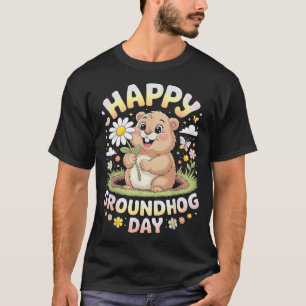 Camiseta Feliz Dia do Groundhog 2026 Groundhog Fofo Com Flo