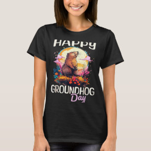 Camiseta Feliz Dia do Groundhog Arte Gráfica Vintage Fofo p