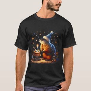 Camiseta Feliz Dia do Groundhog com Bolo de Aniversário 