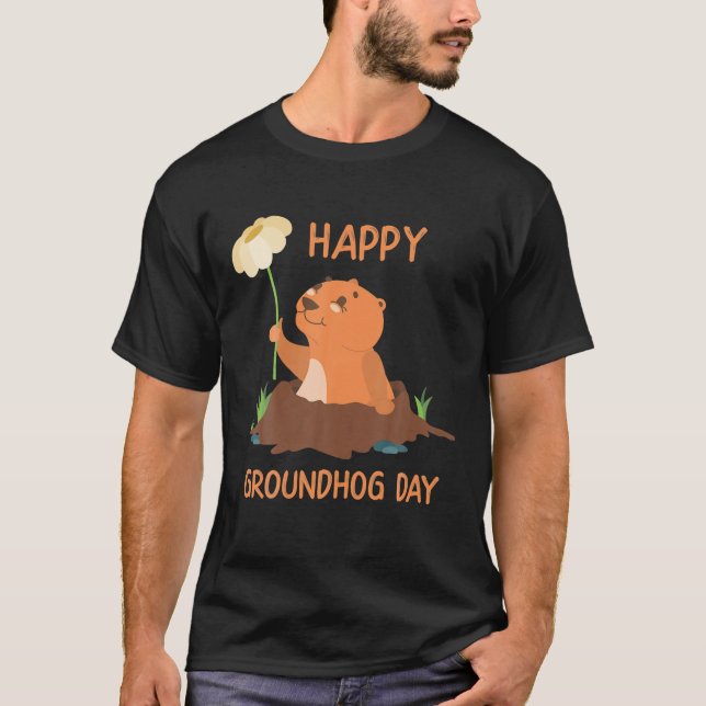 Camiseta Feliz Dia do Marmoço - Engraçado Pau Com Flor (Frente)