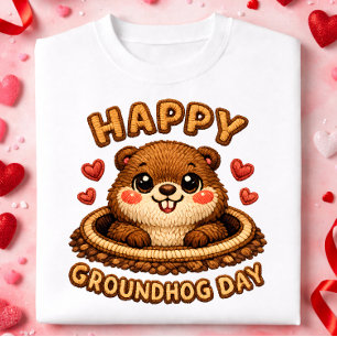 Camiseta Feliz Dia do Marmota Desenho de Marmota Fofo