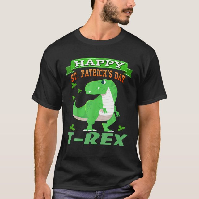 Camiseta Feliz Dia do Pat-Rex Dinossauro Santa Patrick para (Frente)