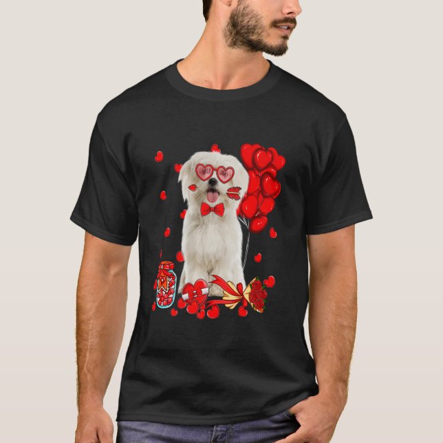 Camiseta Feliz Dia dos Namorados Cachorro Maltês Coração Am (Frente)