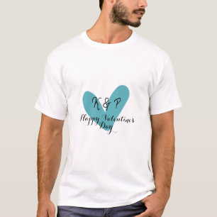 Camiseta Feliz dia dos namorados coração turquesa nome letr