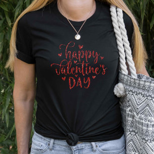 Camiseta Feliz Dia dos Namorados Faux Red Glitter Script