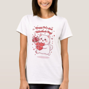 Camiseta Feliz Dia dos Namorados Gato Kawaii