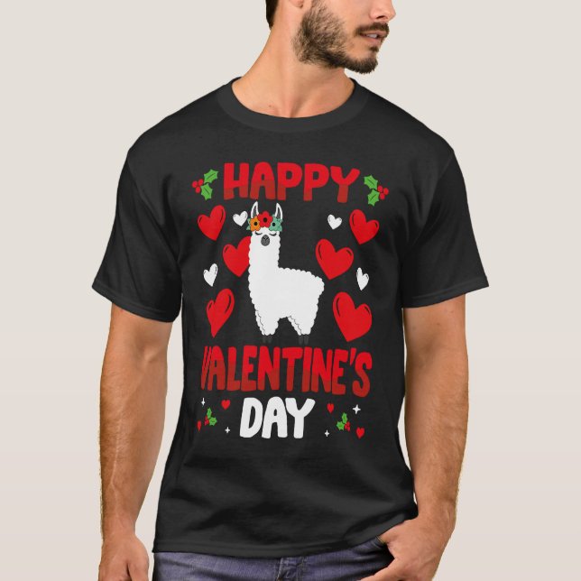 Camiseta Feliz Dia dos Namorados Llama Heart Love Animal (Frente)