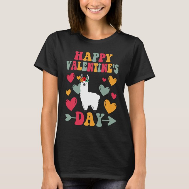 Camiseta Feliz Dia dos Namorados Llama Heart Love Groovy (Frente)