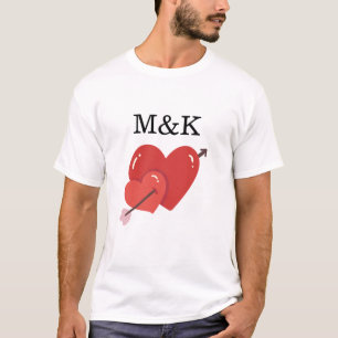 Camiseta Feliz dia dos namorados monograma de corações de a