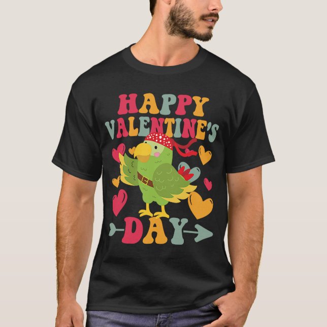 Camiseta Feliz Dia dos Namorados Papagaio Coração Adorável  (Frente)