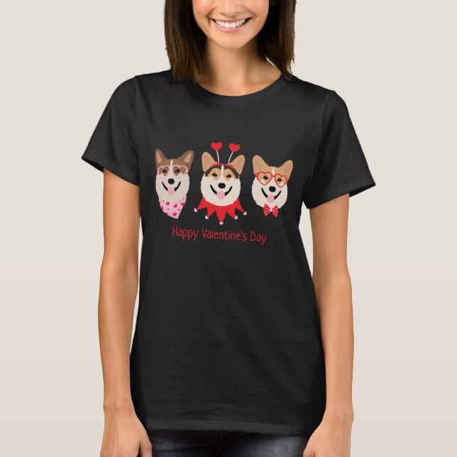 Camiseta Feliz Dia dos Namorados Pembroke Galsh Corgi Cães (Frente)