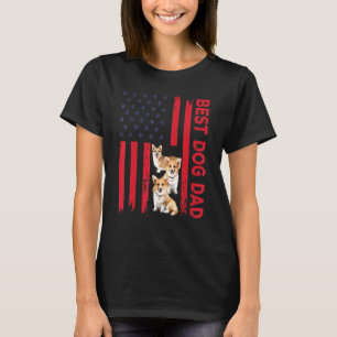 Camiseta Feliz Dia dos Pais Corgi Bandeira Americana Combin