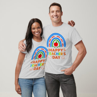 Camiseta Feliz Dia dos Professores Rainbow & Apple Unisex L