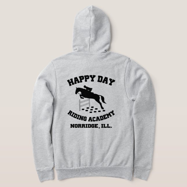 Camiseta Feliz Dia Estáveis, Academia de Corridas, Norridge (Postura das costas)