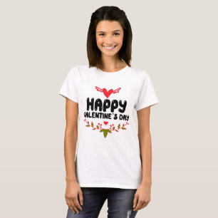 Camiseta Feliz dia Galentine Coração Vermelho e Asas Mulher