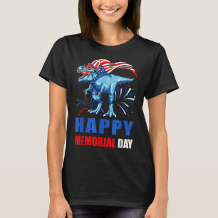 Camiseta Feliz Dia Memorial 4 De Julho Dinossauro Americano