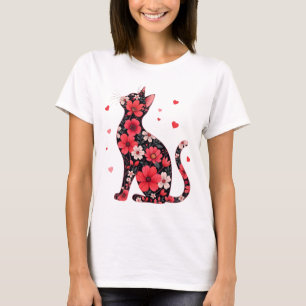 Camiseta Feliz Dia Meowentines Floral Gato Dia dos Namorado
