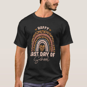 Camiseta Feliz Dia Passado Da Escola Rainbow Leopard Profes