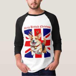 Camiseta Feliz do Natal britânico Corgi Reindeer Antlers